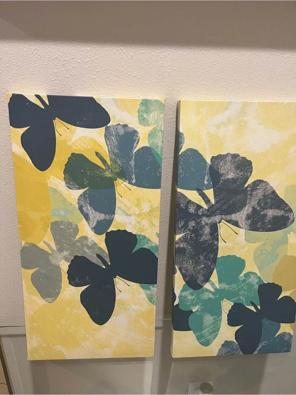 Butterfly Trio Canvas Wall Art - Yellow, Teal & Navy